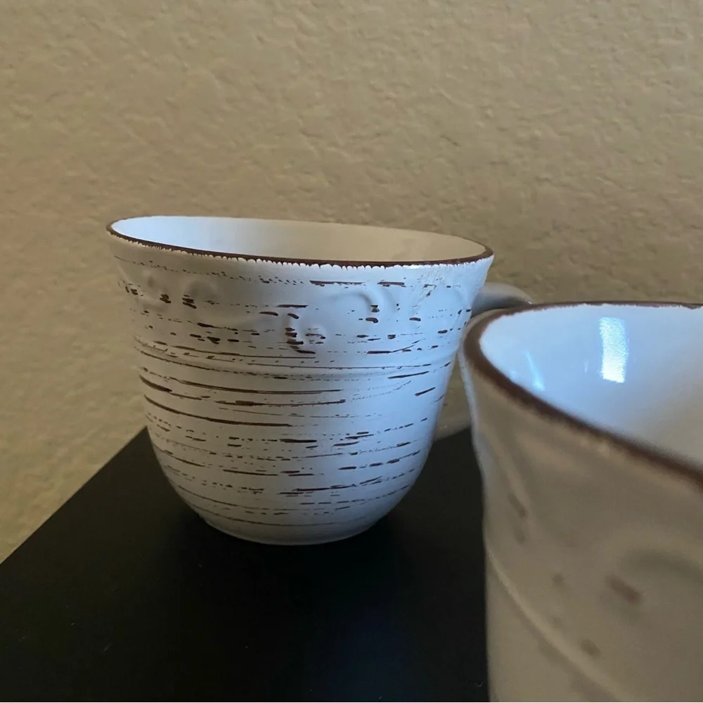Pfaltzgraff 4 Piece Rustic Trellis White Stoneware 3 Mug and Sugar Bowl Set